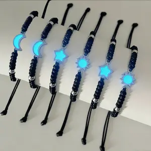 ​​3/6-Pack​​ Glow-in-the-Dark Celestial Bracelet - Adjustable Woven Sun Moon Star Jewelry | Luminous BFF Best Friend Soulmate Gifts for Boyfriend Girlfriend Couples Teens | Anniversary Valentine's Birthday Christmas Gift