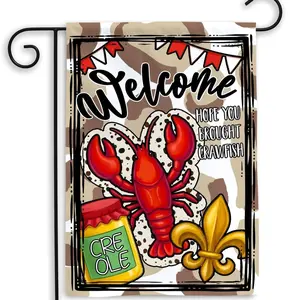 Crawfish Boil Garden Flag, Welcome Hope You Brought Crawfish Yard Decor, Cajun Party Outdoor Banner for Lawn, Polyester, Outdoor Decor