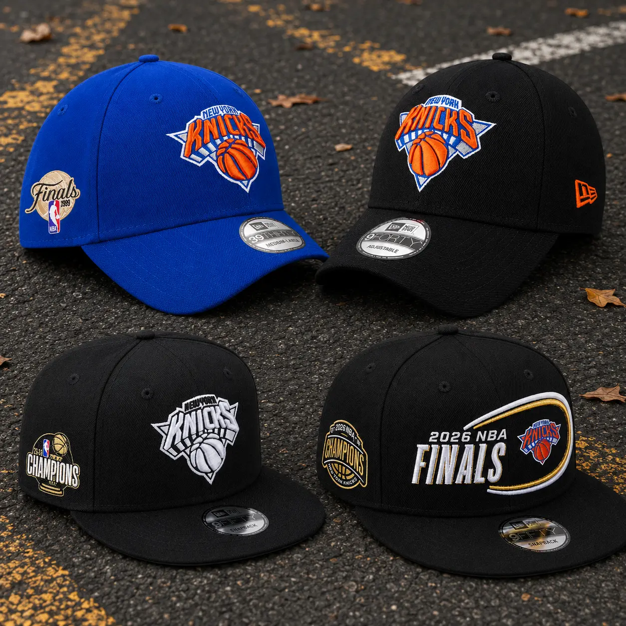 New York Knicks 39Thirty NBA Basketball Embroidered Cap, Adjustable Snapback & Fitted Flat Brim Hat, Blue Black Orange Streetwear Baseball Cap for Men and Women