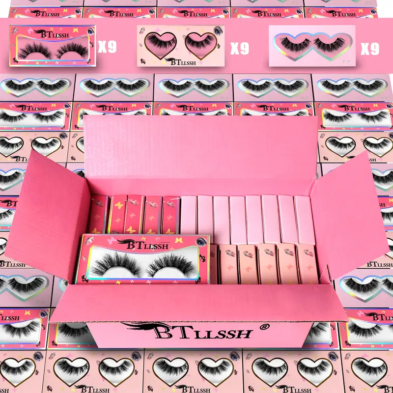 27 Pairs Complete False Eyelashes Btllssh, 3 Styles Exaggerated Dense Voluminous Look, 14/16/19mm, Solid Non-Flammable Liquid, Eyelash Falsies