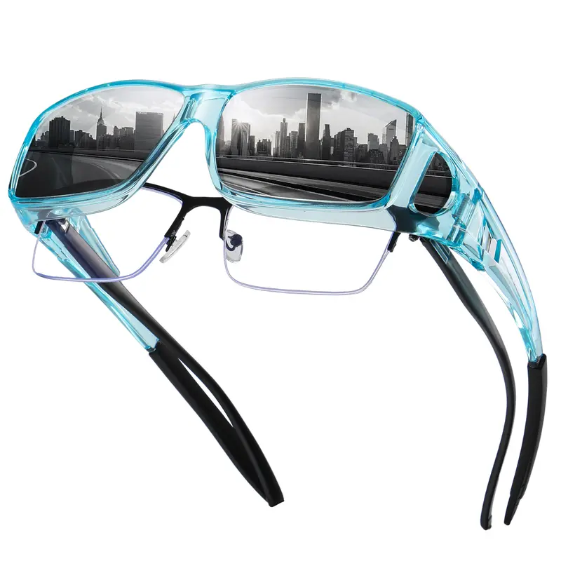 HAOLOTA Men's Polarized Wraparound Fit-Over Sunglasses - Full Rim Rectangle, 100% UV Blocking, Lightweight Durable, Trendy Casual Eyewear for Driving & Cycling