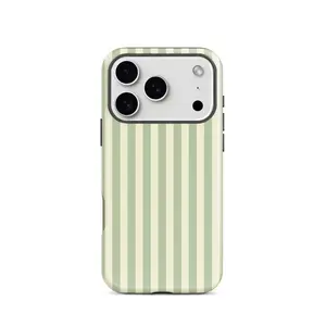 Fresh matcha striped pattern, durable, shock-absorbing and glossy 2-in-1 phone case, suitable for iPhone 17 16 15 14 13 12 11 X, Samsung and other series models, can be given as a holiday gift to friends or home