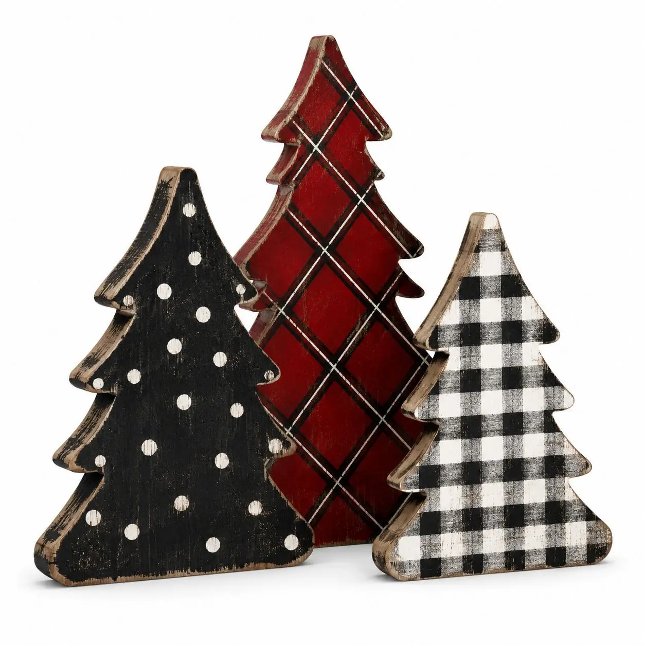 Indoor Christmas decorations, plaid Christmas tree decor with a cow motif | Wooden winter Christmas tabletop ornament, farmhouse-style Christmas party table centerpiece, tiered tray decoration, suitable as a gift for the kitchen, mantelpiece, and office