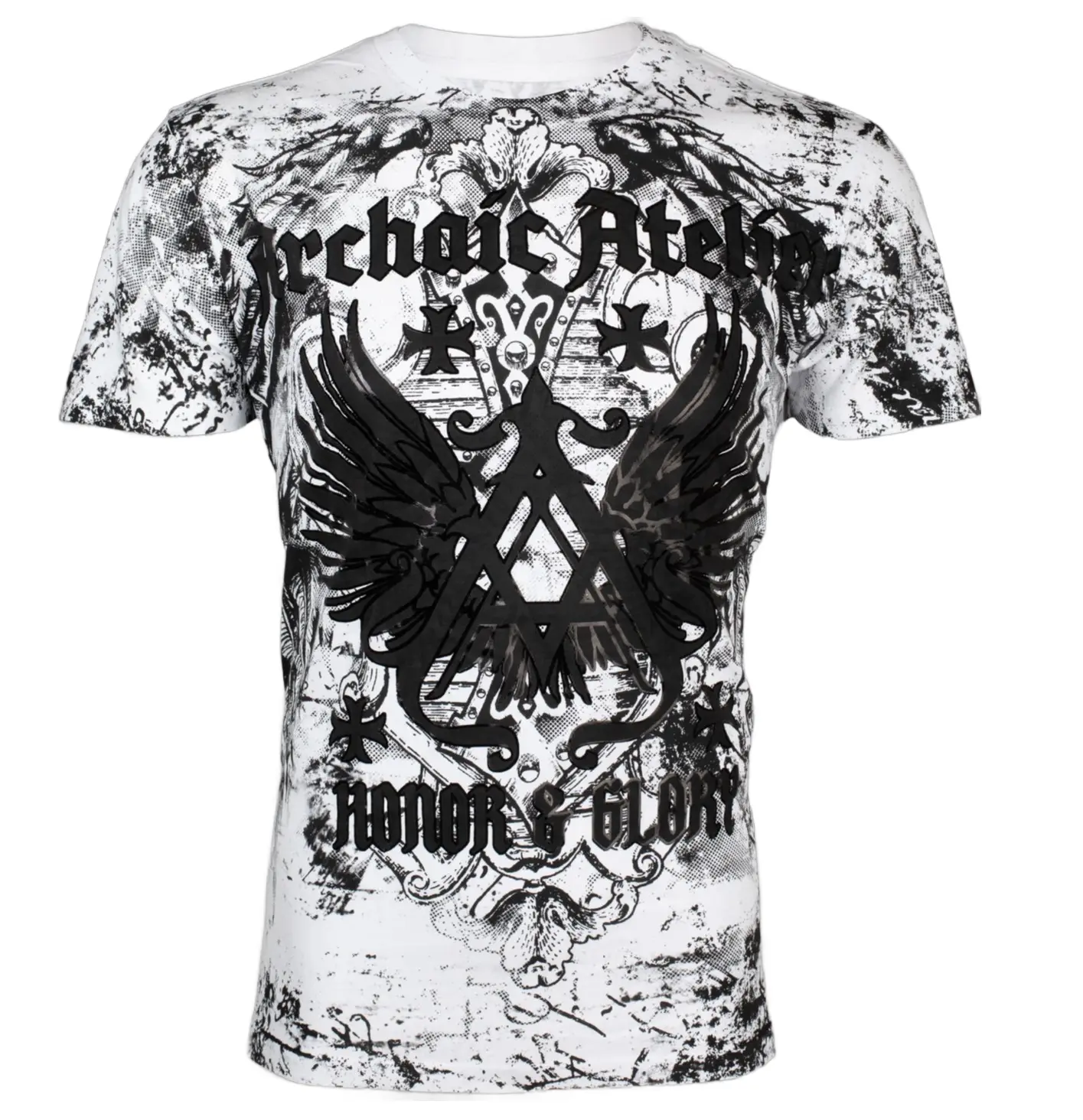 Archaic By Affliction Men's Streetwear Short-Sleeve Graphic Print Normal-Fit Achilles Crewneck Cotton T-Shirt, Mens Casual Tshirt