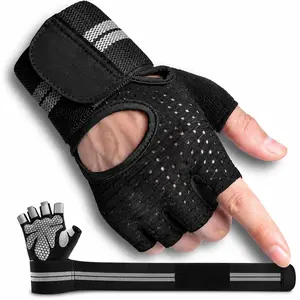 [SummerWins] Weight Lifting Gloves with Wrist Wrap Support, Breathable Half Finger Workout Gloves, Anti Slip Silicone Grip Gym Gloves for Men Women, Black/Pink M/L