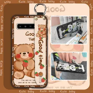 Wrist Strap Kickstand Phone Case For Samsung Galaxy S10 5G/SM-G977N Silicone Back Cover Shockproof Waterproof Wristband Fashion Design protective Cute Phone Holder Cartoon Durable
