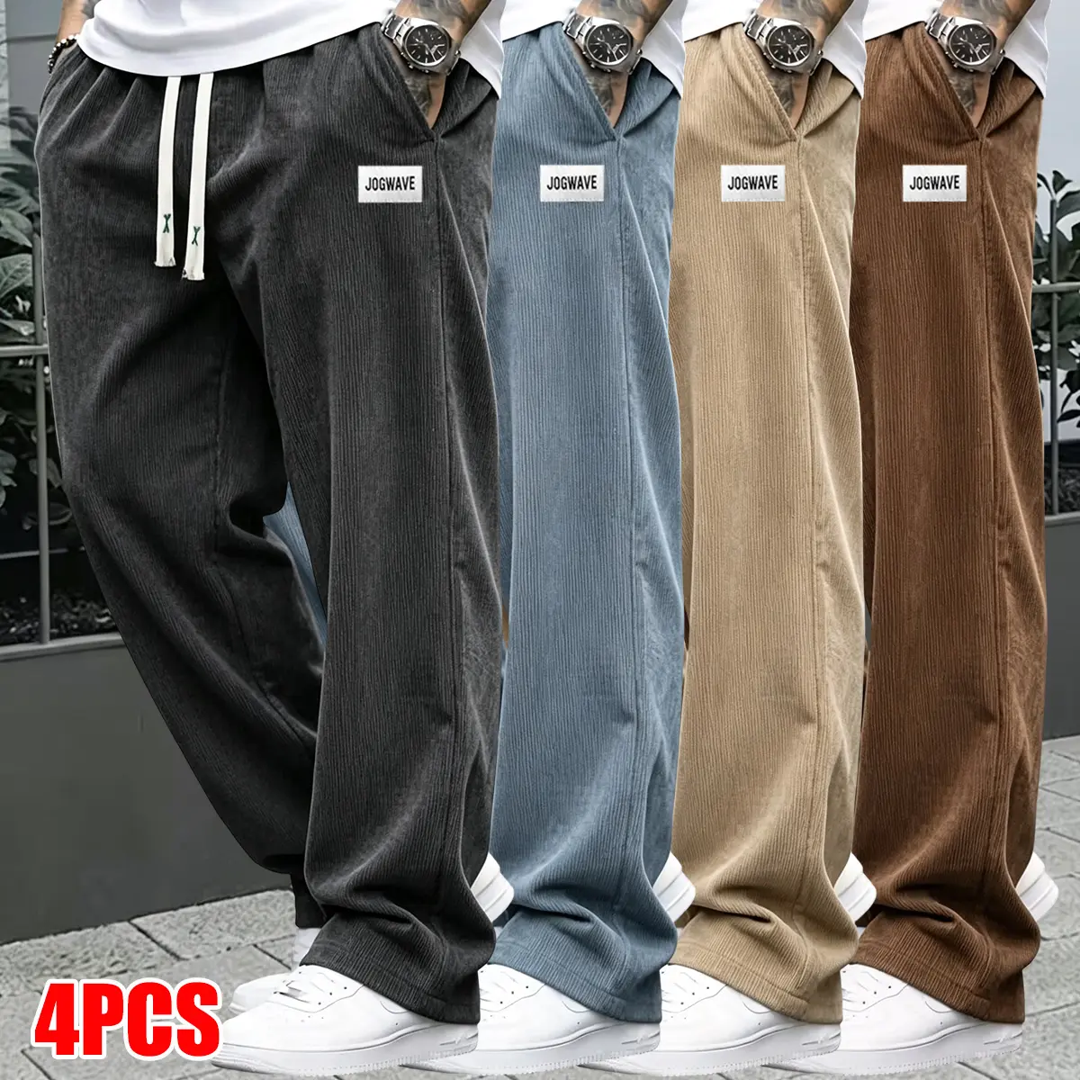 4-Pack Men’s Classic Flannel Joggers – Straight Leg, Full-Length Casual Pants with Pockets, Durable Polyester Fiber, Comfortable for All Seasons, Casual Wear | Classic Straight Leg | Durable Fabric
