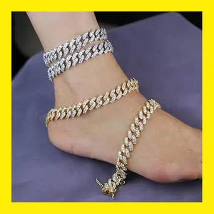 Women's Gold / Silver Plated Anklet Bracelet Iced CZ Cuban Chain 13mm 9" 10" 11" 12" Fashion Jewelry