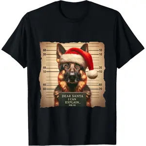 German Shepherd Dog Christmas Dear Santa I Can Explain T-Shirt, 100% Cotton, Single Side Printed, Black Short Sleeve T-shirt, 1 pc, Christmas Halloween Thanksgiving Gift