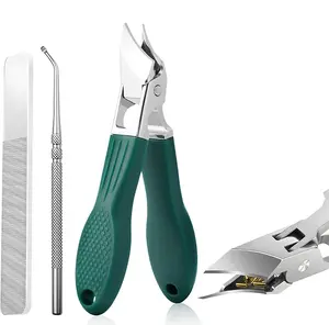 Thick Nail Clipper, Ingrown Nail Lifter & Nail File – Green Nail Care Tool Set, Beveled Eagle Beak Design, Large Opening, Anti-Splash, for Thick & Hard Nails