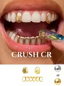 CRUSH CR 3pcs Copper Open Face Hollow Single/Multi-Tooth Grillz, Gold/Silver Options, Unisex Hip-Hop Tooth Jewelry For Black Women, Girls & Men, Suitable For Parties, Street Fashion Daily Wear