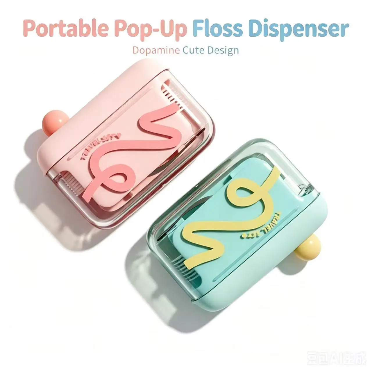 Dopamine Pastel Cute Rectangle Floss Pick Dispenser - 1-Touch Pop-Out Refillable Dental Pick Holder, Dust-Proof Lid, Lightweight Handy Home Organizer for Daily Use & Road Trips, Compact & Refillable
