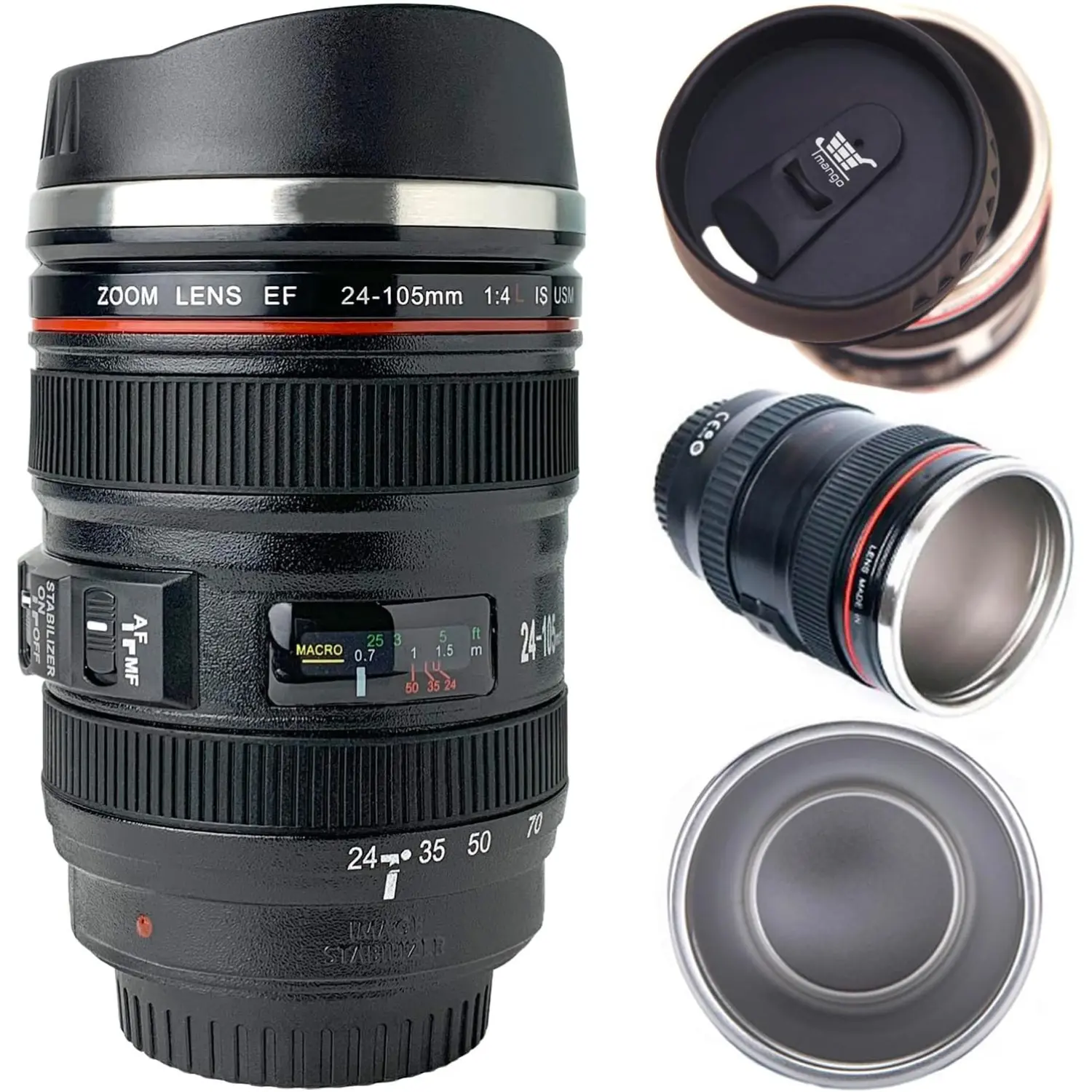 Camera Lens Coffee Mug with Slider Lid - Realistic DSLR Thermos Cup - Stainless Steel Insulated Tumbler, Unique Gift for Photographers & Coffee Lovers, Drinkware