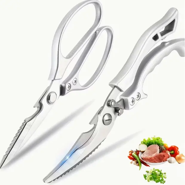 2-Pack Durable Kitchen Scissors Set - Poultry Shears with Solid Aluminium Handles, Rustproof Stainless Steel Blades, Ergonomic Anti-Slip Grip, Safety Lock for Meat, Bone Cutting