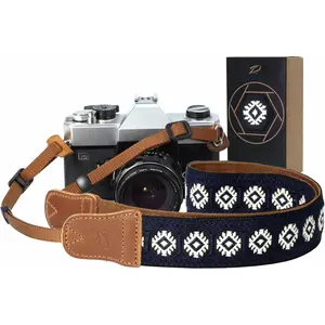 Camera Strap - 1.5" Crazy Horse Cowhide  Cotton Strap, Embroidery Camera Straps for Photographers and All Cameras,Cute Adjustable   Strap for Adults &