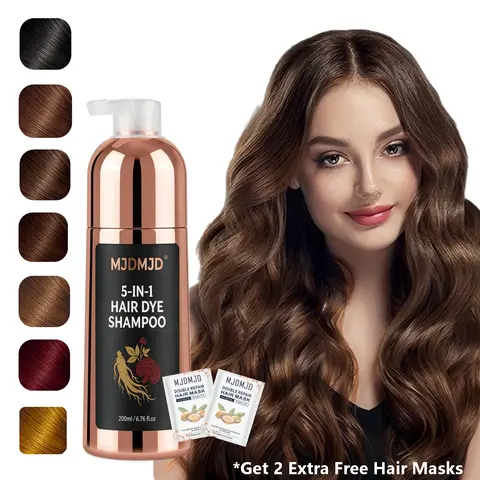 Dark Brown Hair dye Shampoo 5 in 1, Natural Hair Color Shampoo for Gray Hair, Shampoo Tinte Para el Cabello for Women and Men 100% Grey Hair Coverage,200ml and include 2 Extra Free Hair Masks, Haircare, Hair Dye Semi-Permanent Color