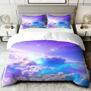 3PCS Duvet Cover Set, 1 Duvet+2 Pillowcases(Without filler), Cloud Starry Sky Dreamy Fantasy Heavenly theme, Christmas bedding set, Luxury Soft Hypoallergenic Suitable for decoration Bedroom Guest Room Hotel Suite