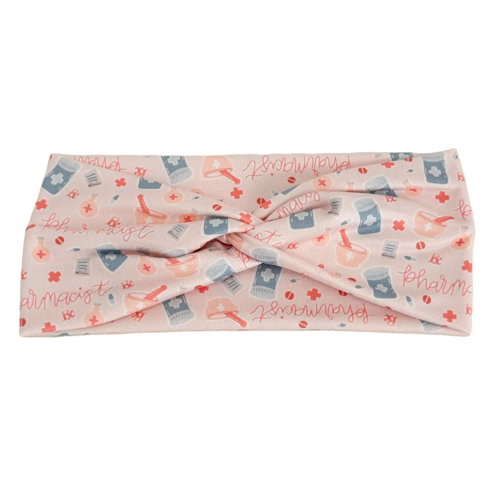 Pharmacy Twist Headband with Pill & Rx Print - Soft Non-Slip Bandana for Pharmacists Techs & Students - Comfortable Medical Accessory