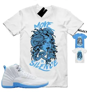 AJ 12 Melo White Carolina Blue T Shirt Match MIS, 12 Melo Outfit, Summer Casual 100% Cotton Shirt, Classic Fit Casual Short Sleeve Tee