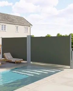 GARVEE 71''x236'' Double Side Retractable Awning with 280g Polyester Fabric, Rainproof and UV-Proof Folding Privacy Screen for Deck, Patio, Pools, Grey