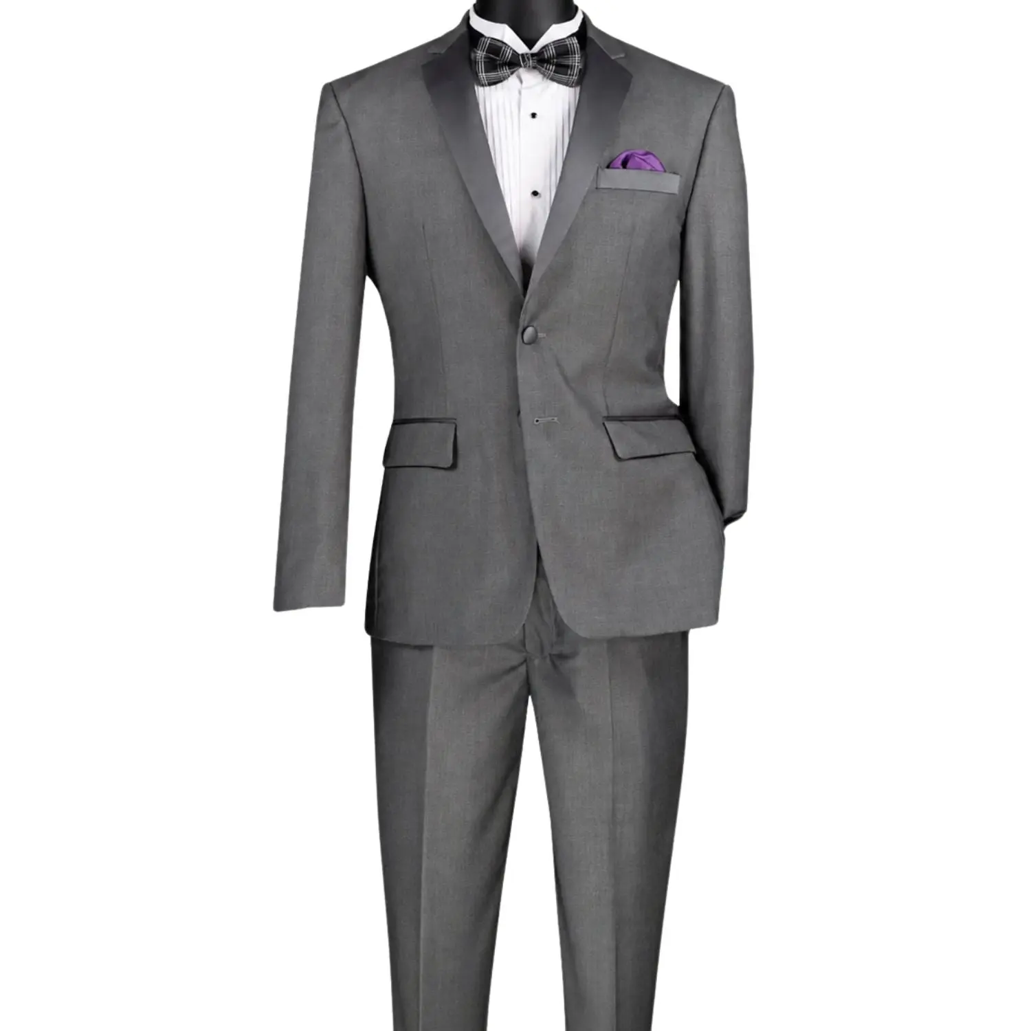 Men's 2 Piece Solid Color Single Breasted Slim Fit Tuxedo - Grey