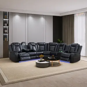Living Room Furniture Set Leather Sofa Living Room Set Power Recliner Adjustable Sofa,loveseat And Chair With Cup Holders/storage Console/led Light/ups Port For Living Room, Office