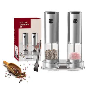 KVKID Electric Salt and Pepper Grinder Set, Automatic Salt Pepper Mill Grinder with Adjustable Coarseness, 95ml Large Capacity, LED Light & Easy Refill, Battery Operated Spice Grinders for Kitchen (Sliver)