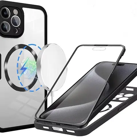 HISTORYOO 1-Pack Soft Case with Front Screen Glass Protector Clear For iPhone 18 Pro Max 17 Air 16 15 14 13 Pro Max Magsafe Magnetic wireless charging ultra-thin TPU Lightweight Silicone Full Cover 360 degree protection Shockproof Luxury Anti-Scratch case