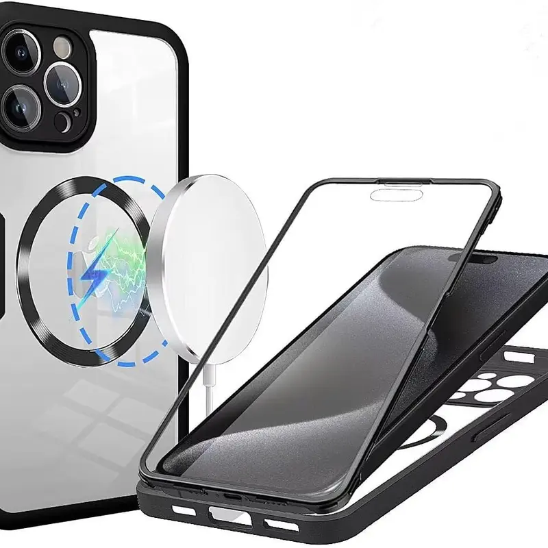 HISTORYOO 1-Pack Soft Case with Front Screen Glass Protector Clear For iPhone 18 Pro Max 17 Air 16 15 14 13 Pro Max Magsafe Magnetic wireless charging ultra-thin TPU Lightweight Silicone Full Cover 360 degree protection Shockproof Luxury Anti-Scratch case