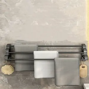Durable Carbon Steel Towel Rack, Rust-Resistant Metal Towel Holder, Space-Saving Wall-Mounted Design, Ideal for Kitchen Bathroom Hotel Apartment, Bathroom Organizing Accessories, Bathroom Essentials Accessories, Bathroom Organizer Supplies