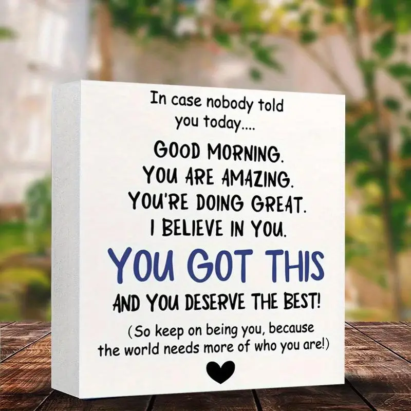 Good Morning You Are Amazing Letter Pattern Desktop Ornament, 1 Count Square Shape Foam PVC Desktop Ornament, Encouraging Tabletop Home Office Bar Dec