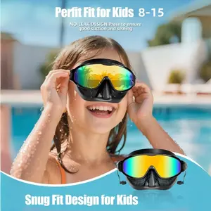 For Kids 8-15，Swim Goggles with Nose Cover, Mirrored Goggles, 2 Pack Wide View Diving Mask Anti-Fog UV No Leak Toddlers Swimming Goggles