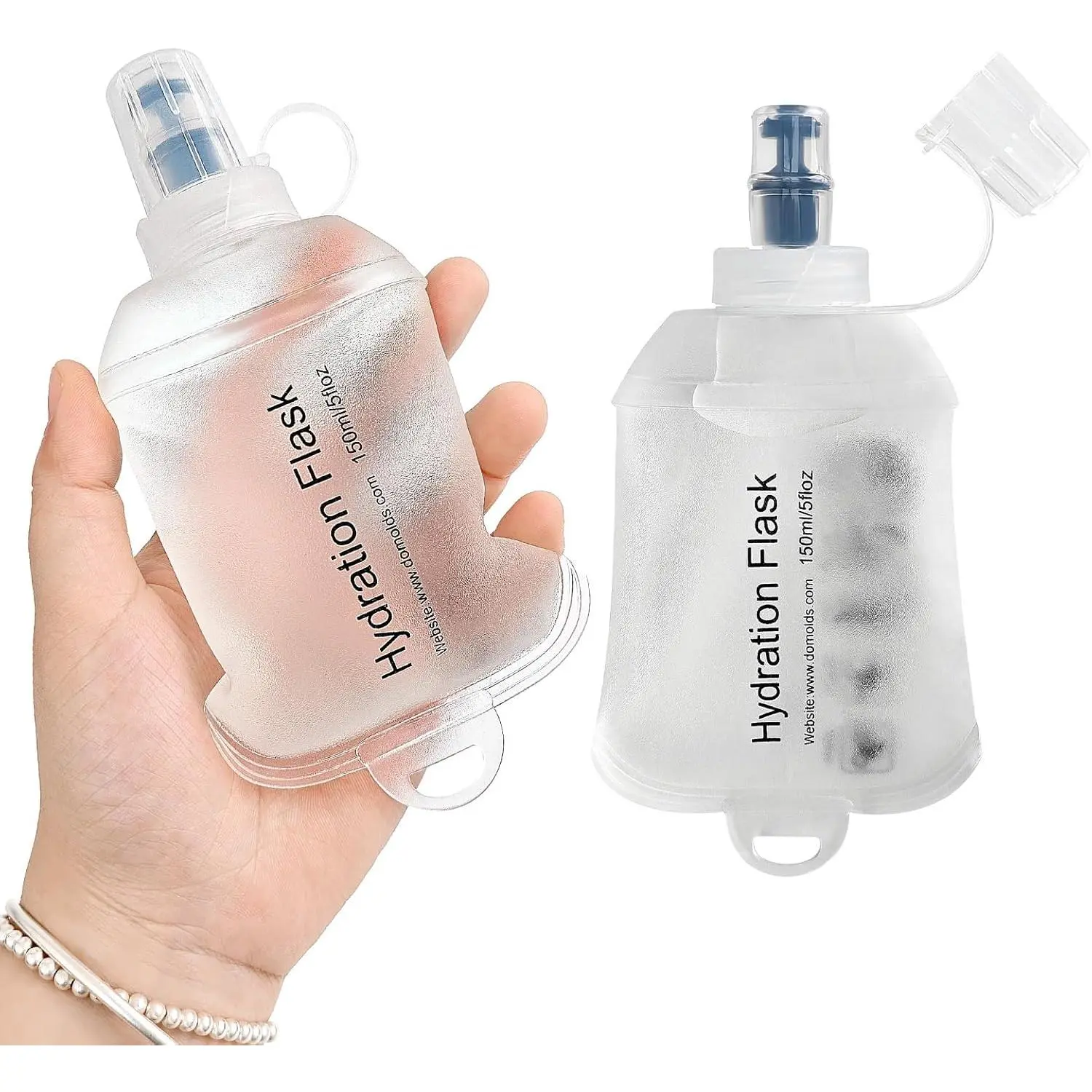 2-Pack Collapsible TPU Soft Flasks & Container Set - 150ml Flasks, 1L Compact Collapsible Water Container, Leakproof BPA-Free Handheld Running Bottle, Reusable for Hydration Vests, Hiking, Cycling, Impurity Removal