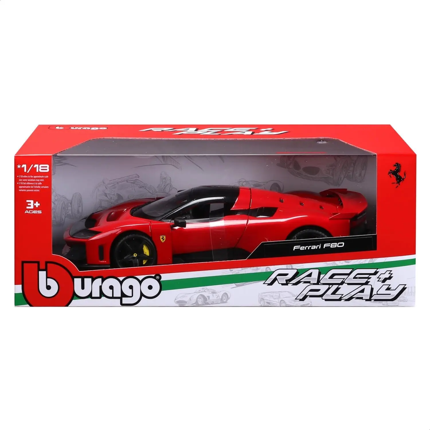Bburago 1:18 Ferrari F80 Red Diecast Model Car "Race + Play" Series 18-16022RD