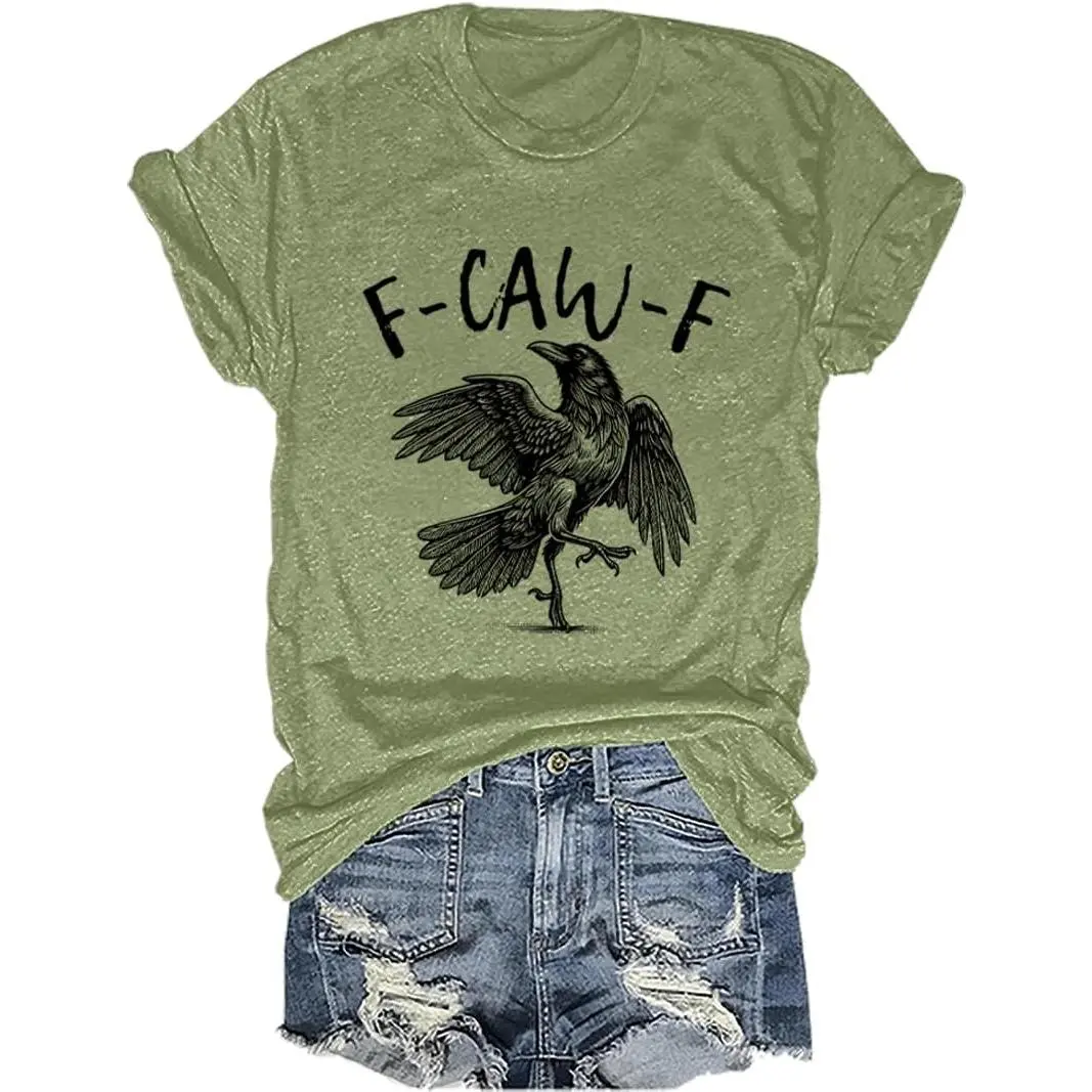 Camiseta vintage F-Caw-F para mujeres y hombres, divertida, cuervo, pájaro negro, casual, camisetas con cuello en V
