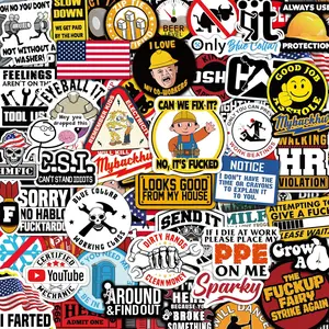 123 PCS Hard Hat Stickers (Dirty) for Tool Box, Helmet, Funny Stickers for Adults, Prank Meme Vinyl and Waterproof Decals for Mechanics, Electricians, Union, Oilfield, Military, Construction, Welders