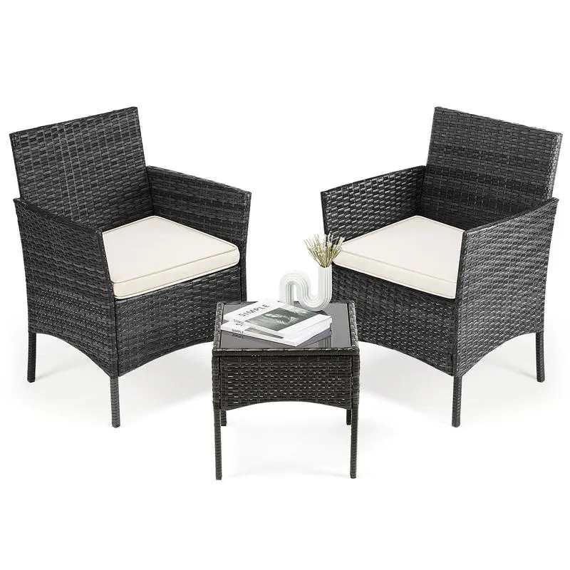 4-Piece Outdoor Rattan Patio Furniture Set | Wicker Chairs & Glass Table Does not apply Does not apply