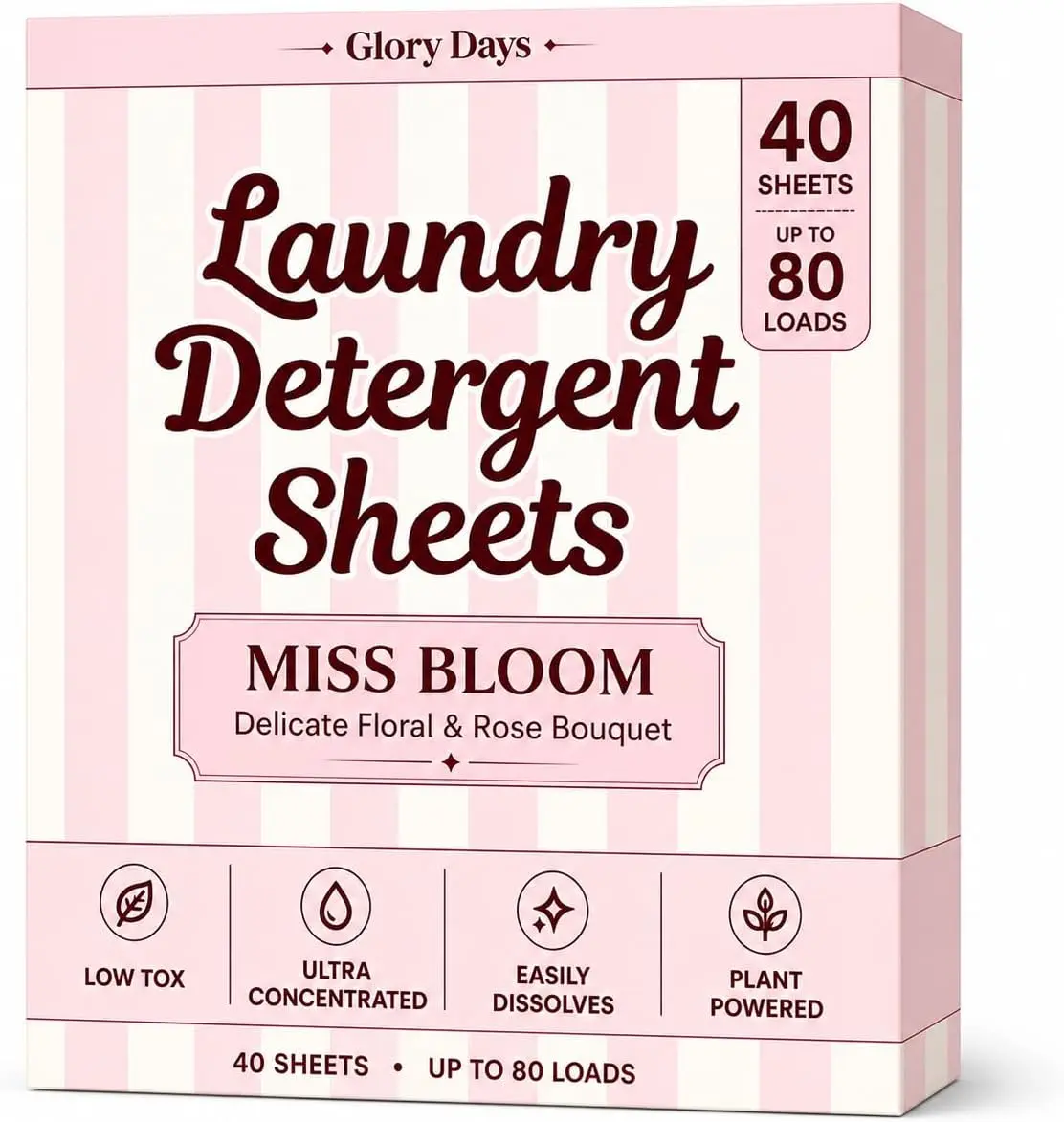 Laundry Detergent Sheets – Enzyme-Powered, Plastic-Free, Gentle on Skin – 40 Sheets 80 Loads HE Compatible - Glory Days
