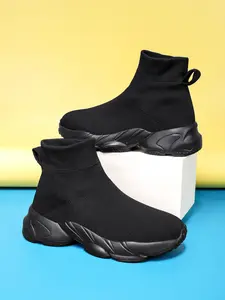 Sports Shoes, Pure Color Flyknit Upper, Elastic Soft Comfortable Material, Anti-Slip Wear-Resistant Sole, One-Piece Sport Casual Shoes