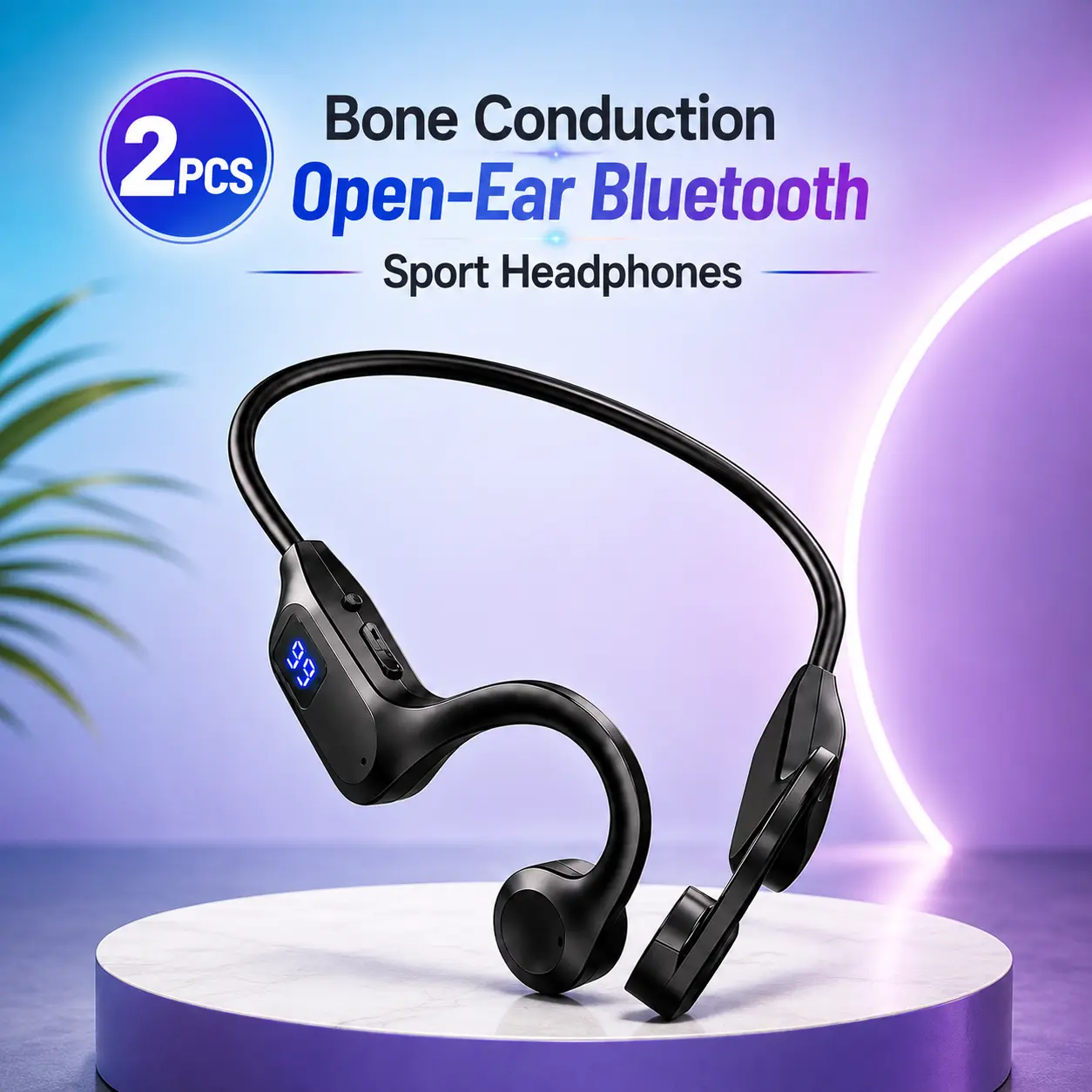 2-Pack Wireless Bone Conduction Open-Ear Headphones, Bluetooth Audio Device with Type-C Charging, Boxed Set for Phones
