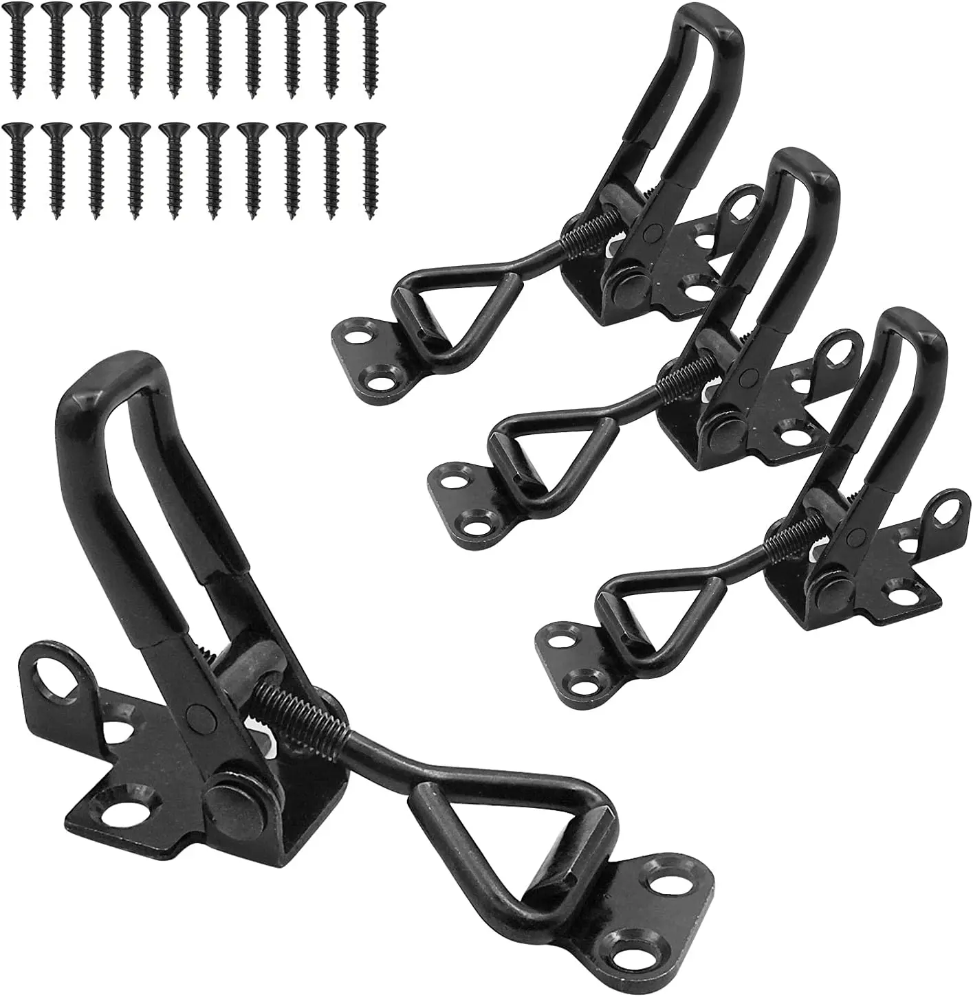 4 Pack Adjustable Black Toggle Clamp Latch (4001) Heavy Duty 220 lbs Toggle Latch & Quick Release Metal Pull Latches, Easy to Install for Lid Box Case Door  room(20pcs 0.6" Screws)