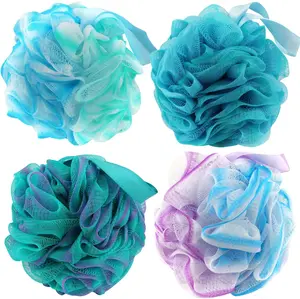 Bath Sponges Loofahs 70 Grams Large Size,4 Pack Shower Sponge Exfoliating Cleaning Bath Loofa Body Scrubber Balls for Women Men Children Washing