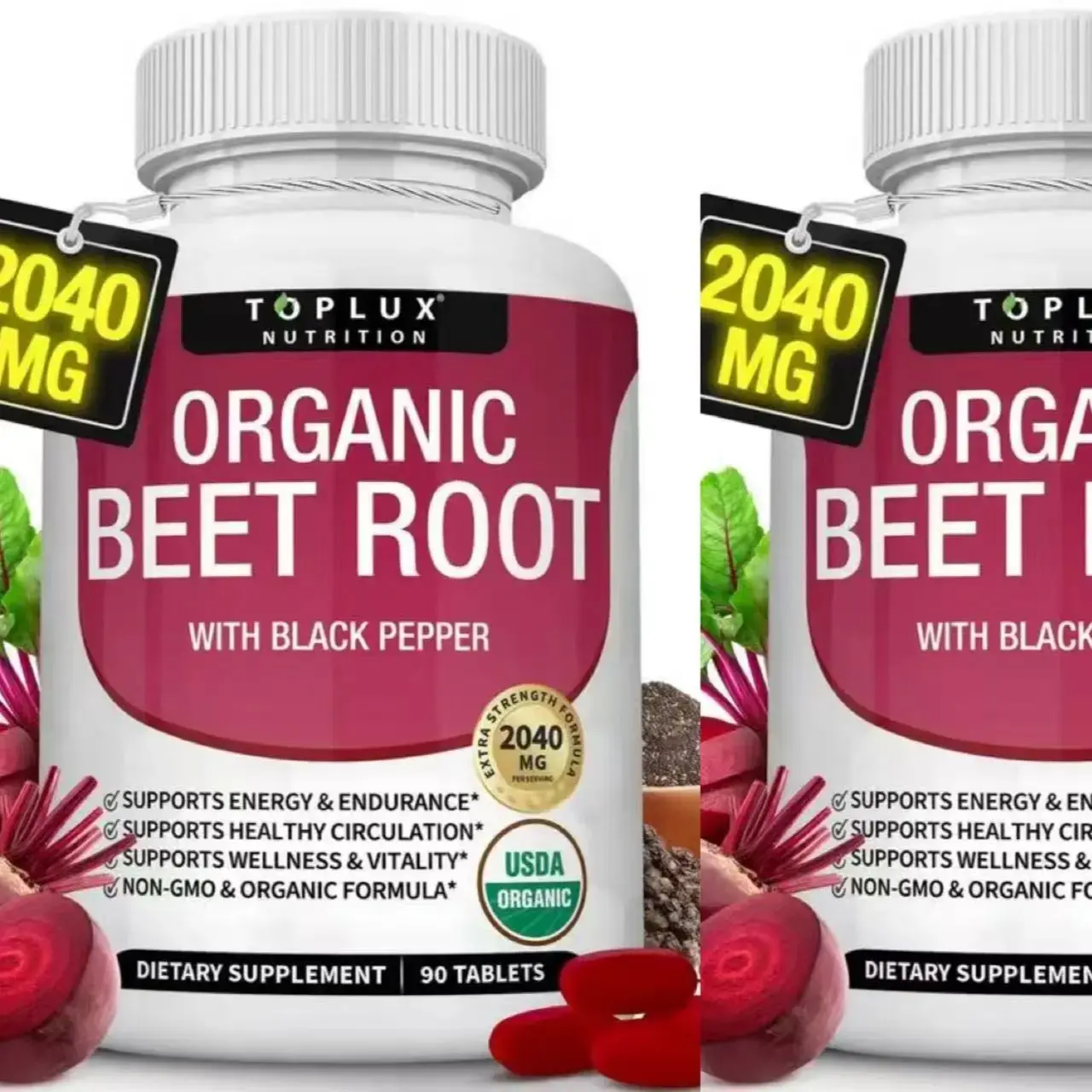 （Flash Sale 3 bottles）Exclusive Toplux Organic Beet Root Tablets, High Strength 2040mg Nitric Oxide Booster Supplement, Supports Healthy Blood Flow, Heart Health & Workout Endurance, Natural Beetroot Extract Pills Healthcare & Dietary Natural -90 Tablets