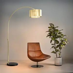 Marilyn 1 Light Arc Floor Lamp - 94", Weathered Brass, Mylar & Crystal Shades, Rotary Switch, Marble base