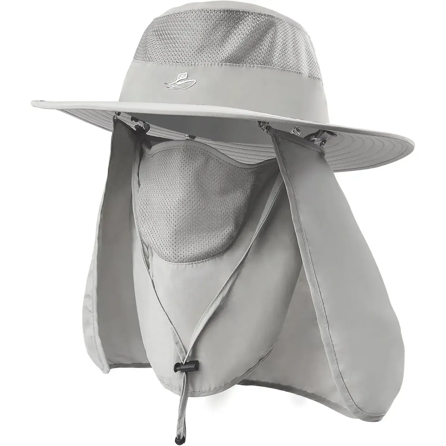 Unisex Boonie Sun Hat with Removable Neck Flap and Face Mask, Quick-Drying Wide Brim Hat with UPF 50+ for Outdoor Fishing & Hiking, Mountain Biking, Breathable Face Protector, 22.8"-23.3" Circumference, 3.74" Brim Length