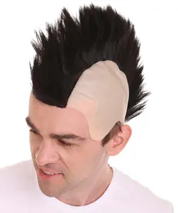 Men's Mohawk Rock Spiky Straight Spiked Fancy Black Wig, Synthetic Soft Fiber Halloween Hair, Perfect for Festival and Anime Party Wig
