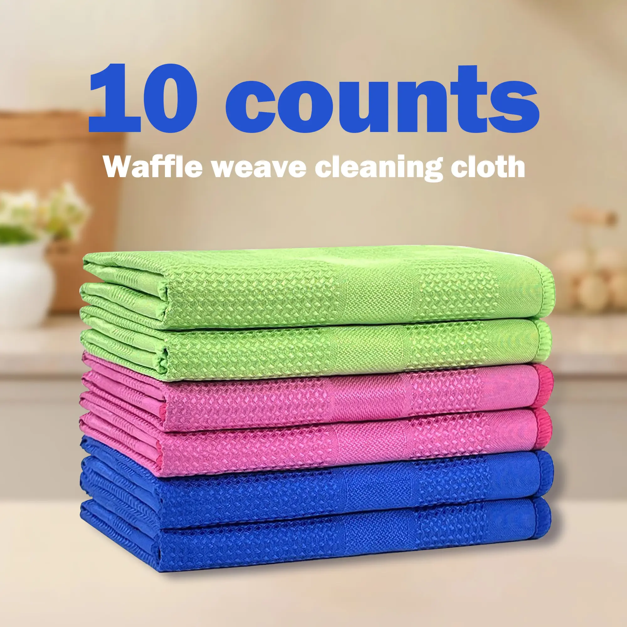 10 Counts Waffle Weave Kitchen Dish Towels ,Super Absorbent Quick Drying Cloud-Soft Ultra Cleaning Towel, Random Color