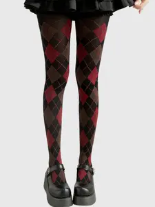 Retro Style Plaid Pattern Leg Slimming Fitted Pantyhose, Dark Cute Socks Design, Comfortable & Stylish Women's Stocking
