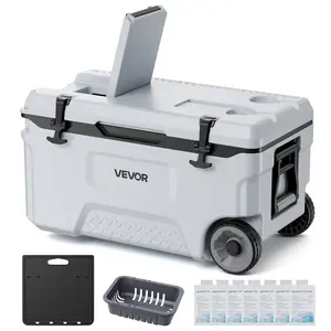 VEVOR Hard Cooler, 52QT Portable Rolling Cooler with Wheels, Leak-Resistant Coolbox Keeps Contents Cool for 48 Hours, Ice Retention Insulated Chests, Ultra-Light for Outdoor Picnics, Grill, Camping