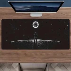 Starry Space & Astronaut Pattern Large Gaming Mouse Pad,Aesthetic Desktop Protection Pad,Washable Rubber Pad Non-Slip Lock Edge Multi-Size Mouse Pad Suitable For Home Office,Good Gift for Family and Friends